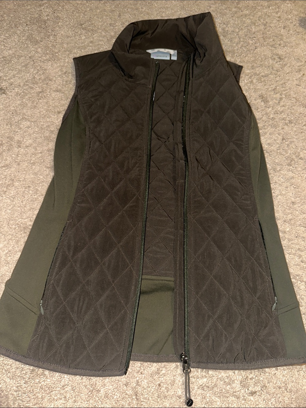 Athleta Quilted Olive Green Vest